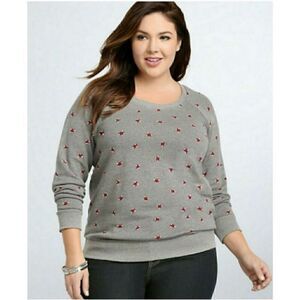 ✨Torrid Womens Sweatshirt Size 0 or Large Grey Red Fox French Terry Knit✨